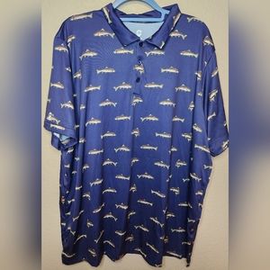 Caddy Cart Golf Polo Shirt Big Mens 1XLT Blue Trout Performance Polo Shirt New